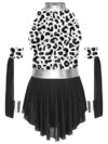 YEAHDOR Girls Prehistoric Cave Outfit Leopard Print Patchwork Metallic Leotard Invisible Zipper Built-in Briefs Dress Cow 6