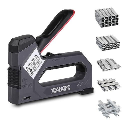 YEAHOME 6-in-1 Staple Gun Heavy Duty, Upholstery Manual Brad Nailer Power Adjustment Stapler Gun with 5000 Staples for Fixing Material, Wood, Crafts, Carpentry, Decoration DIY