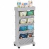 yeavs 5-Tier Rolling Bookshelf Cart with Wheels, Gray