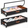 Yecaye 65L Under Bed Storage with Wheels, 2 Pack Under Bed Storage Containers with Adjustable Dividers & Clear Window Black