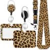 Yellow Leopart Horizontal ID Badge Holder for Women | Adjustable Lanyard | Retractable Badge Reel | Teacher Lanyard with ID Card Holder for Nurse Students Worker Office Gifts