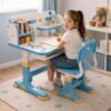 YESBAY Kids Desk and Chair Set, Height Adjustable Study Table with Storage