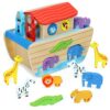 yeStep Wooden Noah's Ark Toy Animal Playset for Toddlers,