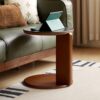 YESWOOD Round Coffee Table, Wood Coffee Table Side Table with Sintered Stone Top, Mid Century Morden Table,Small Coffee Table Living Room Table for Bedroom Balcony Living Room (17.7" D x 18.9" H)