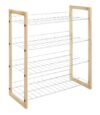 YGSCUQWEP 4-Tier Natural Pine Wood & Chrome Wire Shelving Unit, Heavy Duty Stackable Organizer Supports 100lbs, Multi-Purpose Freestanding Rack For Shoes Clothes Hats Bags For All Ages