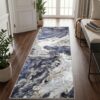 YIHOUSE 2x6 Blue Gold Marble Runner Rug, Washable Non Slip Hallway Carpet