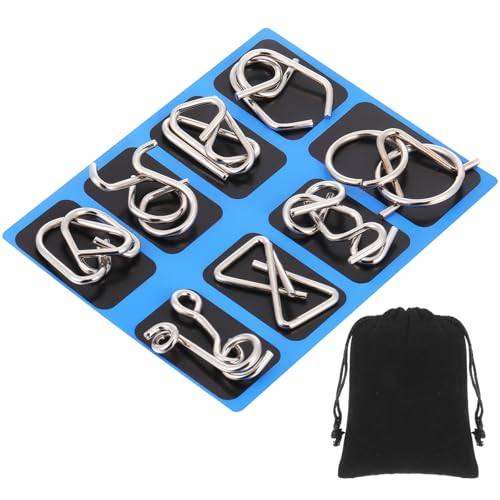 Yilloog Metal Wire Puzzle Set of 8 with Pouch, Brain Teaser Puzzles IQ Test Ring Disentanglement Unlock Interlock Game Trick Metal for Party Favor Challenge(C Style)