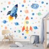 YIMEHDAN Watercolor Rocket Wall Decal, Colorful Planet Vinyl Wall Stickers