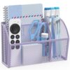 YINGHUA 3 Compartment Magnetic Metal Mesh Pen Holder, Purple Desk Caddy