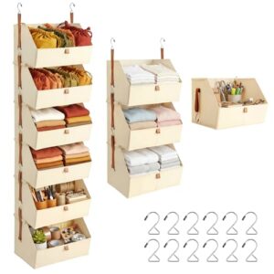 Yiyiring Hanging Closet Organizer 6 Tier Clothes Hanging Shelves with Hooks Zipper, Fabric Storage Bins Space Saving Closet System Collapsible Basket for Sweater Handbags, Laundry Bedroom Rv Dorm Home