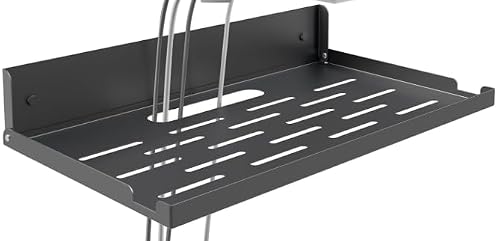 YJNBEST Foldable Wall Mount Router Shelf 14" W x 8" D Metal WiFi Modem Holder with Cable Hole & Heat Vents, Space Saving Floating Wall Bracket for Router, Modem, TV Box, Mini Projector