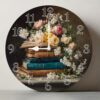 Ymaotrade Vintage Book Stack Mixed Rose Floral Round Wall Clock 10 Inch