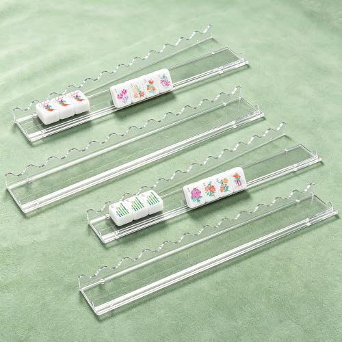 Ymjhdfe Upgraded Mahjong Racks with Magnetic Pushers 4 Pack, Premium Heavy-Duty Clear Acrylic Tile Holders with Smooth Slide Push Bars, Non-Slip Durable Game Accessory Set for Easy Gameplay