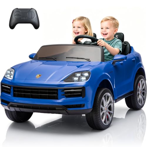 YOHOPO 24v Toddler Ride on Toys for Big Kids, Licensed Porsche Cayenne Electric 2-Seater Ride On Toddler Car with Remote Control,Shock Absorption, LED Lights,Bluetooth,Music,Wide Seat, Blue