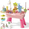 YOKISS Water Table for Toddlers 1-3 Fishing & Sink Pink