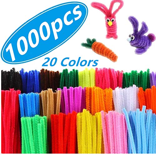 YOMESTE 1,000 Pipe Cleaners 20 Colors Pipe Cleaners Craft Supplies and Chenille Stems for DIY Arts and Craft Decorations 12 Inch