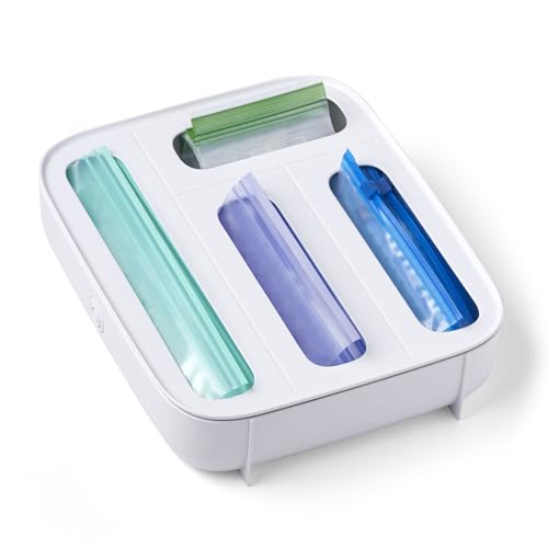 YouCopia StoraBag Drawer Food Bags Dispenser, 4-Slot, Plastic Sandwich Bag Organizer for Kitchen Storage, White (Pack of 6)