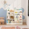 YOUZAQUA Kids Bookshelf and Toy Storage Organizer, 4‑Tier MDF Wooden Bookcase with Toy Bin for Nursery, Playroom, Kids Room, White