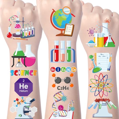 Yoyuspy Science Temporary Tattoos Stickers - 200+ Science Temporary Tattoo Party Decorations Mad Scientist Laboratory Birthday Party Decoration Supplies