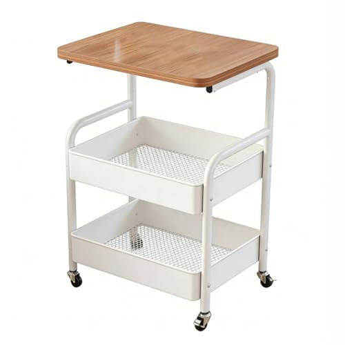 Yqqhrbm Rolling Storage Cart Three Tier Utility Shelf Organizer with Sturdy Iron Structure and Mesh Baskets Wheels with Brakes Suitable for Apartment Dorm Home Office Studio, White