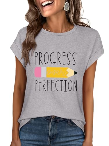 Ytboerly Womens Teacher Printed Tshirt Casual Cap Sleeve Inspirational Teaching Graphic Tees Preschool Teacher Gift Shirt(GR-1,S)