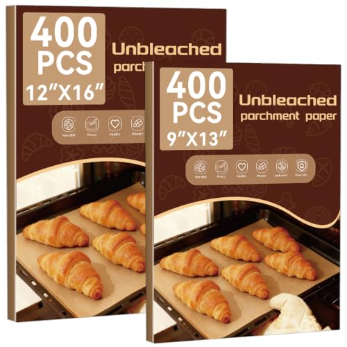 YUANYE Unbleached Parchment Paper Baking Sheets Bundle, 400PCS 12"x16" + 400PCS 9"x13" Precut Non‑Stick Baking Paper for Oven Air Fryer Grilling Steaming
