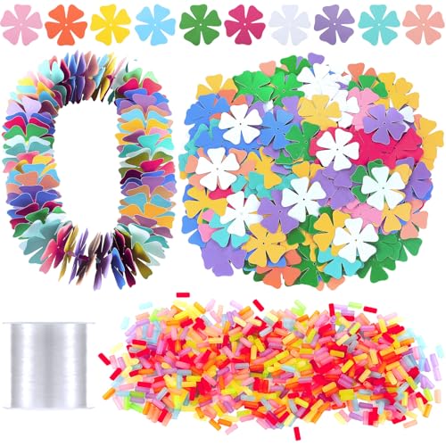 Yunlly 24 Pcs Hawaiian Lei Making Craft Kit Makes 24 Paper Flower Necklace VBS Vacation Bible Sunday Supplies EVA Floral Luau DIY Crafts for Hawaiian Tropical Party Decoration(Flower)