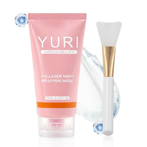 YURI Collagen Mask, Collagen Night Wrapping Mask, Collagen Overnight Glass Skin Peel Off Face Mask, Elasticity & Hydration Care, Restored Balance & Ongoing Renewal, All Skin Types Skincare(2.53 FL.OZ)