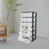 YUYFCC 6 Drawers Rolling Storage Cart, Black Frame Clear Plastic File Organizer with A4 Size Drawers, Mobile Vertical Storage Tower for Office Bedroom Dorm Documents Books