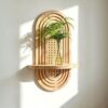 YWAJPXL Single Boho Rattan Floating Shelf, Arched Wall Mount Shelf for Bathroom Bedroom, Mid Century Modern Decor, Premium Pine Wood, 25 lbs Capacity