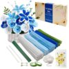 YYUENGTAK 350 Pcs Blue Pipe Cleaners Flower kit with tutoria,Fluffy Yarn,Green Floral Wires,Gardening Tape,Stamen(2 Colors)，Pipe Cleaners Craft,Chenille Stems for DIY Art Projects Creative Gift