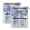 YYZZH Blue Floral Ribbon Bow Binder Pouches 2 Pack Pencil Pouches For 3 Ring Binder Zipper Pouch 3 Hole Pencil Pouch