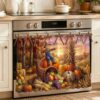 Zadaling Thanksgiving Oven Skirt Curtain with 8 Ribbon Ties, Fall Harvest Pumpkins Fruit Sunset Rural Fields Tie Top Stove Curtain for Oven Door, Dishwasher Cabinet, 30"x21.5"