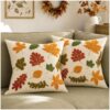 Zealax Embroidered Fall Pillow Covers 18x18 Colorful Maple Leaf Fall Decor
