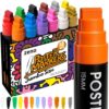 ZENO Jumbo Acrylic Paint Markers – 12 Vibrant Colours, 3-in-1 15mm Chisel Tip, Waterproof Jumbo Poster Markers for Rocks, Wood, Glass, Fabric, Crafts, Thick Paint Pens for Artists & Kids GEN2