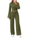 ZESICA Women's 2 Piece Long Sleeve Fitted Pant Matching Lounge Set