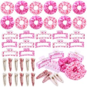 Zeyune 36 Pcs Breast Cancer Awareness Hair Accessories Set, Pink Ribbon Breast Cancer Scrunchies Hair Clips Claw Clips Ponytail Holder for Women, Fundraiser Walk, Charity Event