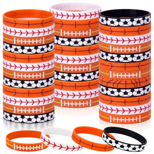 Zhanmai 36 Pieces Sport Theme Silicone Wristbands, Includes Basketball, Baseball, Football and Rugby Styles, Stretch Bracelets for Football Sport Theme Birthday Decorations Gifts Party Favors