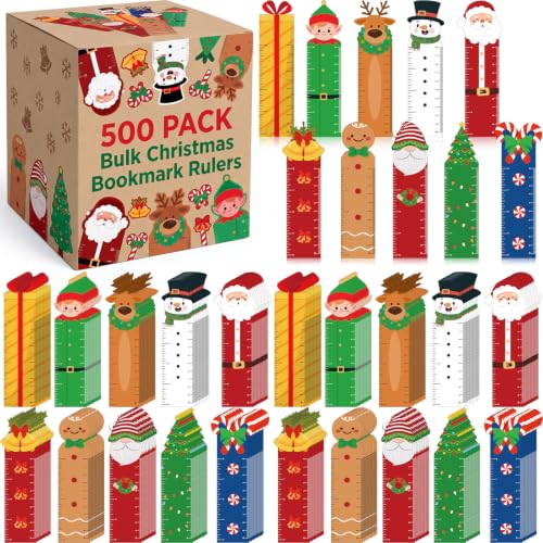 Zhanmai 500 Pcs Christmas Bookmark Rulers Bulk with 10 Designs, Frosted PP Book Tracker Page Markers for Kids Students, Classroom Prizes, Holiday Party Favors, Stocking Stuffers and Reading Gifts
