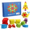ZHUGEYG 155 Pcs Wooden Pattern Blocks Set - Geometric Shape Puzzle for Kindergarten - Classic Educational Montessori Tangram Toys with 24 Design Cards for Kids Ages 3-8