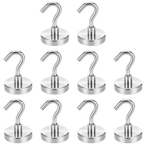Ziouabaf Heavy Duty Magnetic Hook 180lb, 10 Pack Strong Neodymium Hooks for Cruise Ship Walls, Refrigerator Magnets for Grill & Garage, Cruise Magnetic Hooks for Travel Essentials, Silver 1.42in Base