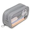 ZIPIT Half & Half Pencil Case, 3-Compartment Aesthetic Zipper Pouch, Grey