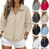 Zip Up Hoodie Women Oversized Cotton Collared Jacket Long Sleeve