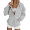 Zip Up Sweatshirt For Women Lightweight Cozy Soft Collared Jacket No Hood