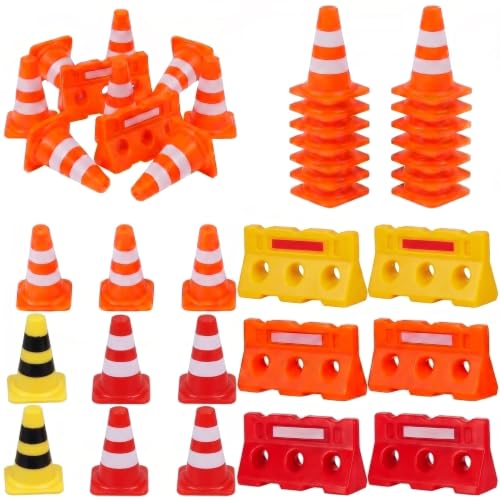 ZKNDRHJO 60Pcs Mini Traffic Cones Set with Fences for Road Building,and Educational Play | Perfect Mini Construction Cones Toys and Essential Construction Party Supplies (60, Three Colors)
