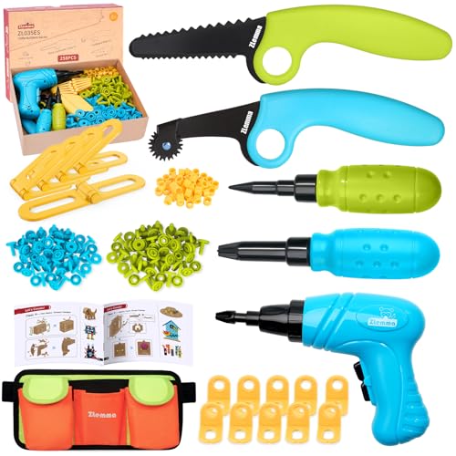 ZLemma Kids Cardboard Construction Tool Set with Electric Drill & Tool Belt -258PCS, STEM Building Kit for Creative Craft Projects, Educational DIY Engineering Toy for Boys & Girls