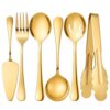 ZLMTZDJD 6-Piece Gold Serving Utensil Set, Stainless Steel Flatware
