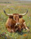 ZMHZMY Oil Painting DIY Paint by Numbers for Beginner Longhorn Cow,Animal Cow Painting by Number Kits Oil Paint Drawing Canvas Home Decor,40x50cm No Frame