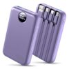 Zmmyuluo Integrated 4 Charging Cables, USB-C in/Out,Portable Power Bank 10000mAh, Fast Charger with LCD Display, Multi-Device Charging, Purple
