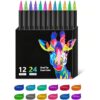 ZMoal Dual Tip Acrylic Paint Pens 12Pcs Acrylic Paint Marker 24 Color Double Tip Acrylic Marker for Painting Paper Wood Glass Cloth Double Ended Pen
